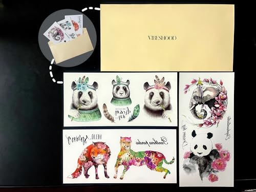 Watercolor Animal Temporary Tattoos - 3 Sheets Panda Elephant Fox