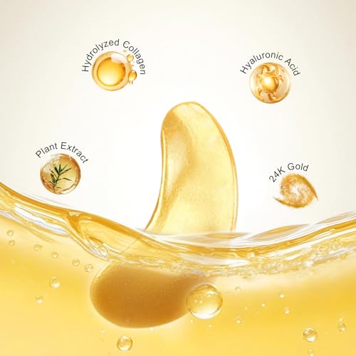 Permotary 24K Gold Collagen Under Eye Masks - Hydrating & Dark Circle Reducer, 30 Pairs