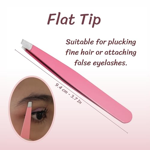 Eyebrow Tweezers for Women with Slanted, Splinter, and Pointed Tips. Professional Tweezers for Women Facial Hair for Eyebrow Care. 4 Piece Pinzas para Cejas Set. (PinkTweezer)