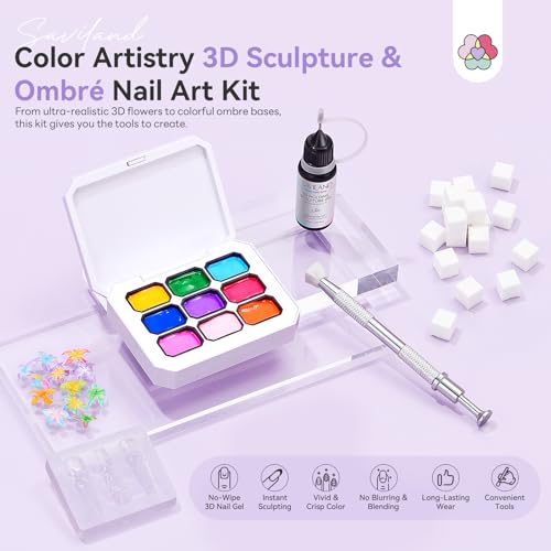 SAVILAND 3D Patting Gel Polish Kit - 9 Colors & Flower Molds