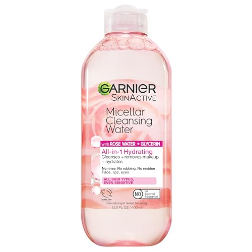 Garnier Micellar Water with Rose Water and Glycerin, Hydrating Facial Cleanser & Makeup Remover, For All Skin Types, Vegan, Cruelty Free, 13.5 Fl Oz (400mL), 2 Count