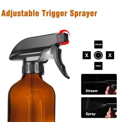 8oz Amber Glass Spray Bottles - 2 Pack Empty Refillable Bottles for Cleaning, Hair Care, Essential Oils, Plants - Includes Durable Nozzle, Labels, Funnel & Dropper, Handheld Size