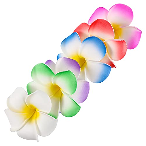 12 Pcs Hawaiian Plumeria Flower Hairpins Hair Clip Bridal Barrette Hairclip Hair Accessory for Tropical Beach Party Wedding Event Decoration(9CM Mixed Color)