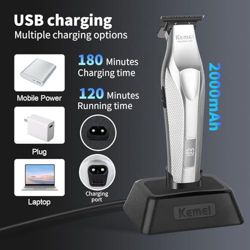 KEMEI KM-3023-702 Professional Hair Clipper for Men, Cordless Rechargeable Hair Trimmers, Clippers for Hair Cutting, Beard Trimmer with USB, Perfect Gifts for Men