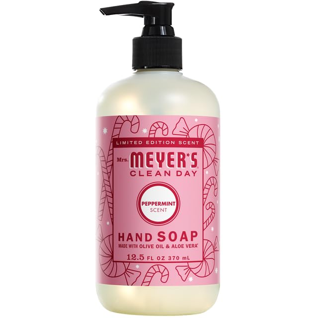 MRS. MEYER'S CLEAN DAY Hand Soap 4 Scent Variety - Holiday and Winter Collection - Snowdrop, Orange Clove, Peppermint, Iowa Pine. 12.5 OZ EACH, 1 CT