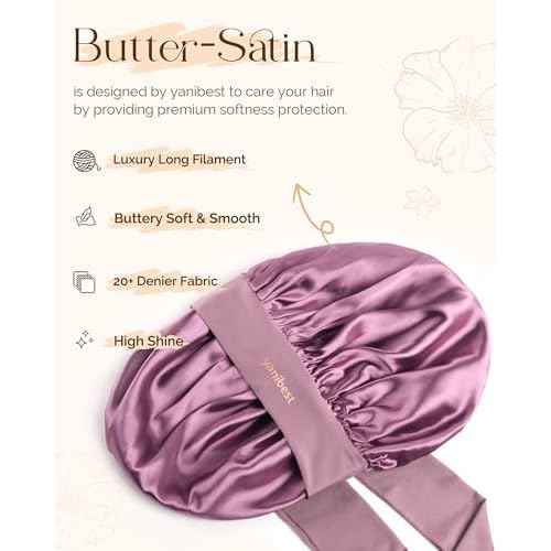 YANIBEST Silk Bonnet for Sleeping Women, Satin Hair Bonnet with Tie Band, Night Sleep Cap Wrap for All Hair Types Purple