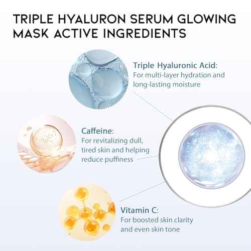 Hydrating Sheet Mask Starter Kit Variety Pack for Skin Care, Dry, Ance, Sensitive Skin, Korean Vegan Facial Sheet Mask for Men & Women, Collagen, Cica, Ceramide, Hyaluron, Retinol 5EA