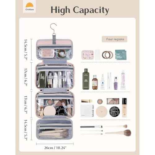 Travel Hanging Toiletry Bag for Women - Waterproof Cosmetic Organizer with Clear Window, Lightweight Bathroom Bags for Essentials, Makeup, Shampoo, Toiletries Pink, Medium