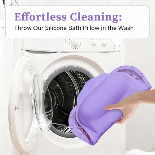Luxury Silicone Bath Pillow for Tub, New Cloud-Soft 4D Air-Cushion Bathtub Pillow for Head and Neck & Back Support, Strong Suction Cups, Waterproof Quick-Dry Bathtub Headrest (Purple)