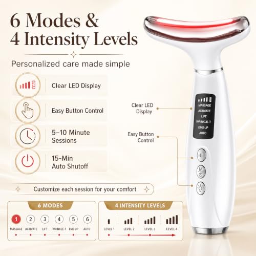 GIHWRRI White 7-Color LED Face and Neck Light Therapy Massager with EMS & Heat