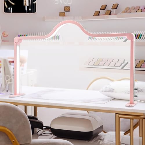 Half Moon Light for Nail Desk, 34.5In Foldable Professional Led Light, 3000-6000K Dimmable Nail Tech Lamp for Manicure, Lash Eyelash Extension, Tattoo, Eyebrows (Pink)
