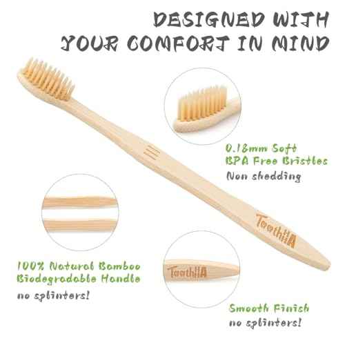 Bamboo Toothbrushes for Adults, BPA-Free Soft Tapered Bristles, Eco-Friendly Natural Organic Wooden Toothbrush, 10-Count Toothbrushes Travel Set