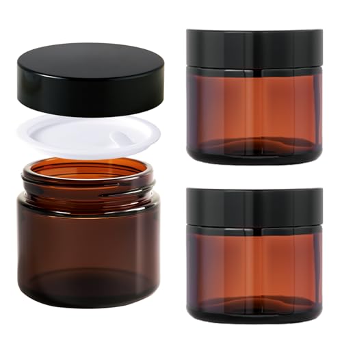 3-Pack 2oz Amber Glass Jars with Airtight Black Lids