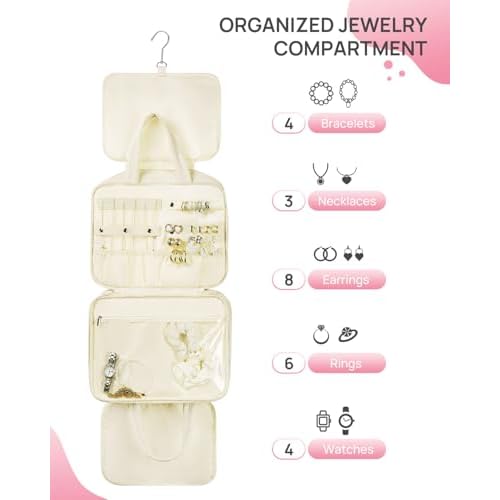 Telena Travel Toiletry Bag with Jewelry Organizer for Women, Puffy Hanging Makeup Bag Lightweight Cosmetic Bag Organizer for Travel Essentials