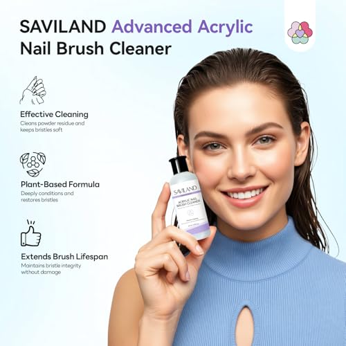 SAVILAND Acrylic Nail Brush Kit with 3 Kolinsky Brushes & 60ml Cleaner for Nails & Extensions
