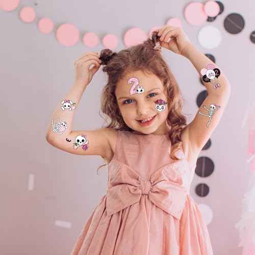 Bad Two the Bone Temporary Tattoos - Yoyuspy 200+ Pink Bad Two the Bone Party Decorations Favors Supplies Girl 2nd Birthday Decorations for Girls Cute Pink Skull Tattoo Stickers Gifts Prizes Rewards