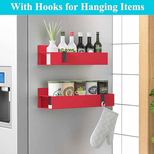 HuggieGems 2 Pack Magnetic Spice Storage Rack Organizer for Refrigerator and Oven, Red Fridge Organizers and Storage