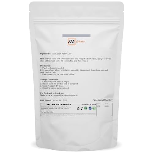 100% Natural Light Kaolin Clay Powder (1 Pound) for Facial Masks, Creams, Face Masks, and Soap Making 1 LBS / 454 GMS