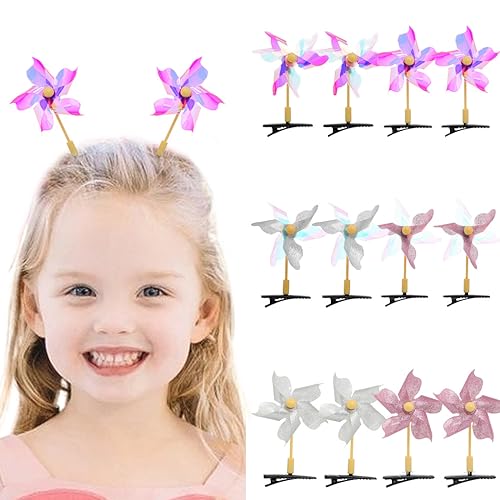 Haomye Sparkly Pinwheel Hair Clips Sequin Windmill Hairpins Cute Baby Hair Barrette Wind Hair Accessories for Girls Toddlers Infant4PCS(pink and silver)