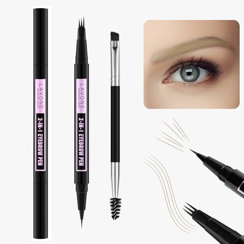 LAVONE 2-In-1 Waterproof Eyebrow Pencil, with 3 Tip Microblading Eyebrow Pen and Ultra-Precise Brow Pencil, Dual-ended Eyebrow Brush - Blonde 01