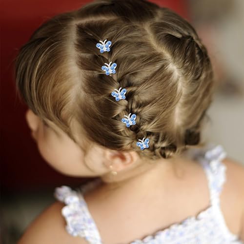 Blue Crystal Butterfly Hair Clips - 20 Pcs Rhinestone Barrettes