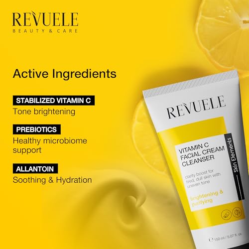 Revuele Vitamin C Facial Cream Cleanser ? Gentle Daily Face Wash for Brightening & Hydration 5.07 fl.oz, Vegan & Cruelty-Free