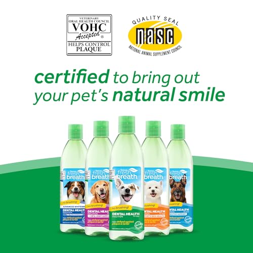 TropiClean Fresh Breath Plus Glucosamine for Hips & Joint Health | Dog Breath Water Additive | Dental Care | Dog Breath Freshener | Simple Pet Teeth Cleaning | Made in USA | 16 oz