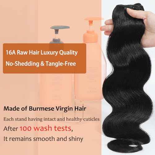 Raw Bundles Human Hair, 16A Raw Burmese Hair Body Wave Bundles, 12 14 16 Inch, 3 Years Service Life, Keep Texture Silky Soft Tangle-Free after Multiple Washes