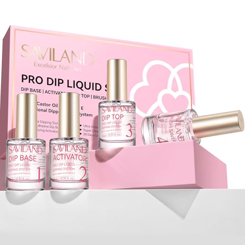 SAVILAND Dip Powder Liquid Set for Nail Art - 0.5oz, HEMA-Free, Beginner Friendly