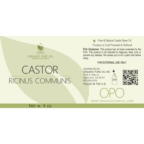 OPO Pure Castor Bean Oil - Pure, Organic, Cold Pressed, 4 OZ - Castor Oil for Hair, Nails, Eyelashes, Eyebrows, Beard