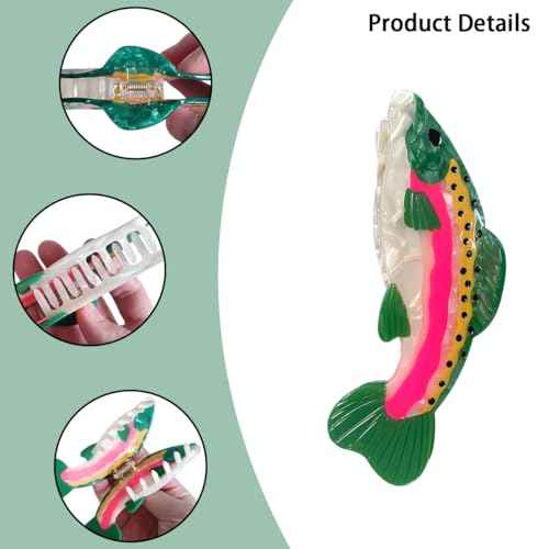 Salmon Hair Claw Clip Acetate Hair Clips Fish Unique Fashion Acetate Hair Catch Barrette Non Slip Strong Hold Jaw Clamp Ocean Animal Fashion Barrette Big Claw Clamp for Women Girl