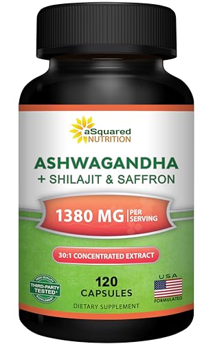 aSquared Nutrition Ashwagandha with Shilajit & Saffron - 120 Capsules