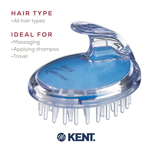 KENT SH1 BLU Scalp Scrubber Hair Brush & Scalp Exfoliator with 42 Soft Rubber Bristles for Distributing Shampoo and Conditioner, Shower Scalp Massage Tool