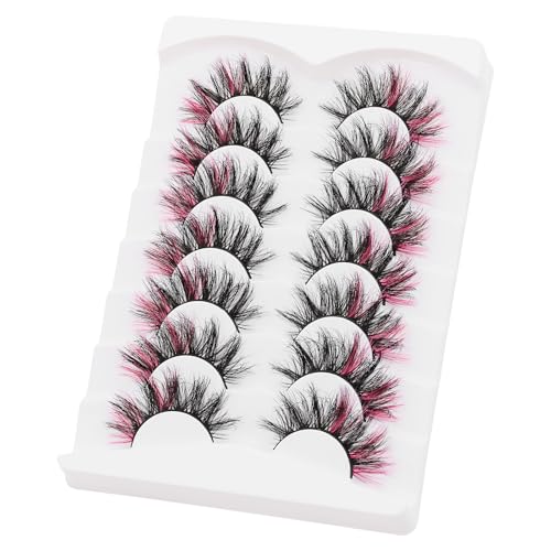 7 Pairs Dramatic Pink False Eyelashes with Fluffy Volume