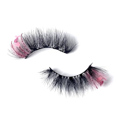 Wispy Dramatic Fluffy Strip Lashes - Pink Glitter Hearts