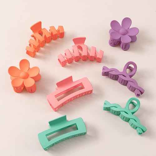 8PCS Hair Clips for Women, Flower Claw Clips for Thick Hair, Non-Slip Hair Accessories with Multi-Styles, Colorful Hair Claw Clips and Variety Pack, Ideal for Girls