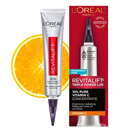 L'Oreal Paris Revitalift 10% Pure Vitamin C Face Serum, Brighter Skin, Reduced Wrinkles, Fragrance Free 1 0z.