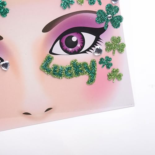 St. Patrick's Day Face Stickers - Green Shamrock Gems 2 Pack