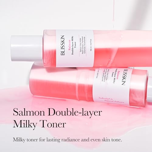Salmon Double-Layer Milky Toner, Low-Irritation Double Layer Toner for Glass Glow Skin with Peptide, Even Skin Tone, Radiance, Hydration, 150ml