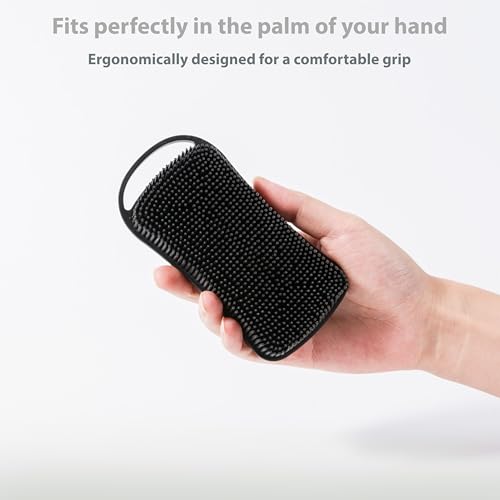 MtBoi 2-Pack Silicone Body Scrubber Grey & Black - Exfoliating Shower & Hair Scalp Massager for Sensitive Skin