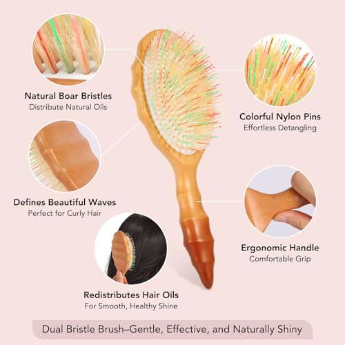 Boar Bristle Hair Extension Brush with Wave Handle