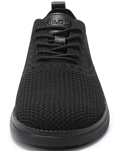 VILOCY Men's Dress Sneakers Oxfords Casual Business Shoes Lace Up Lightweight Walking Knit Mesh Fashion Sneakers Black,EU46