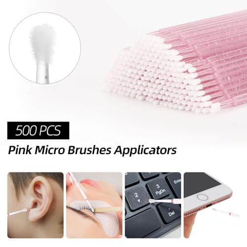 1500 PCS Eyelash Extension Supplies Kit, 500 Spoolies Mascara Wands 500 Lip Brushes 500 Micro Swabs Pink, Disposable Eyelash Brushes Makeup Applicator Tool with 3 Reusable Containers