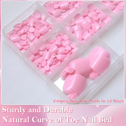AddFavor Pink Press On Toenails for Women - 240pcs Fake Toe Nails with Adhesive Tabs