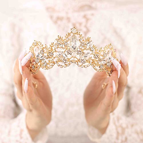 Brishow Gold Tiara Crowns Crystal Headband Brides Wedding Tiaras and Crown Rhinestone Queen Crown Party Princess Hair Accessories for Women and Girl (Rose Gold s)