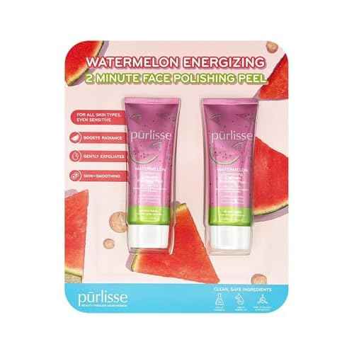 Purlisse Watermelon Energizing 2 Minute Polishing Peel, Cruelty-free, Paraben & Sulfate-free, Brightening & Smoothing, 2 Pack