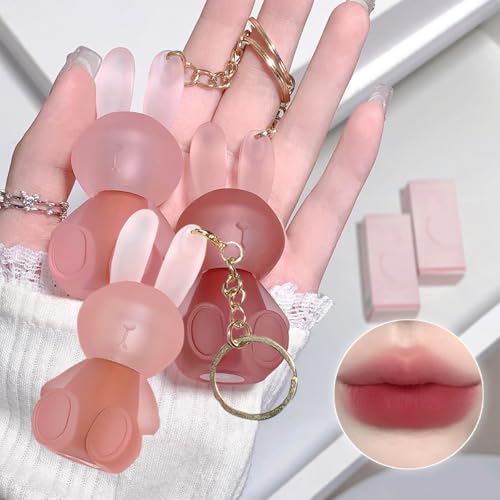 3-Piece Matte Liquid Lipstick Set with Cute Rabbit Keychain