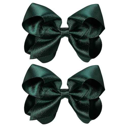 4inch Christmas Dark Green Hair Bow Clips Glitter Ribbon Bowknot Alligator Barrettes Hairpins St Patricks Holiday Party Dress Decor Accessory Gift for Toddler Girls Child Xmas Gift