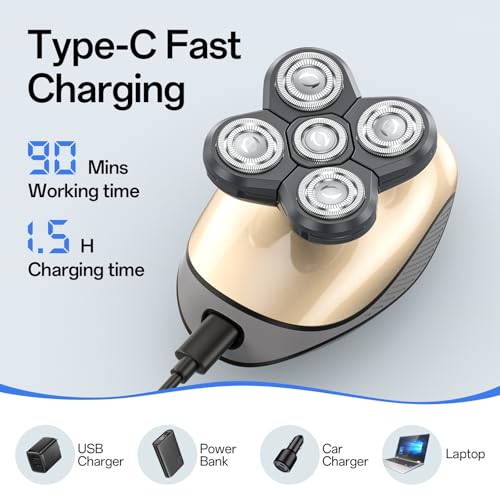 Electric Razor for Men, 5-in-1 Multi-Function Electric Shavers for Men, IPX7 Waterproof Bald Head Shaver with LED Display, Rechargeable Beard Trimmer Body Hair Trimmer, Ideal Gifts for Husband