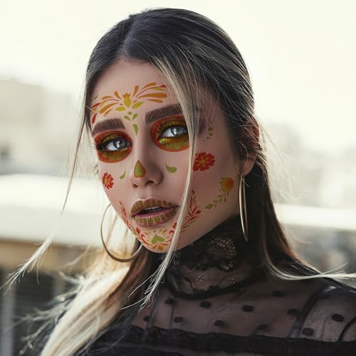 Sugar Skull Face Tattoos 12 Pack Halloween Skeleton Makeup